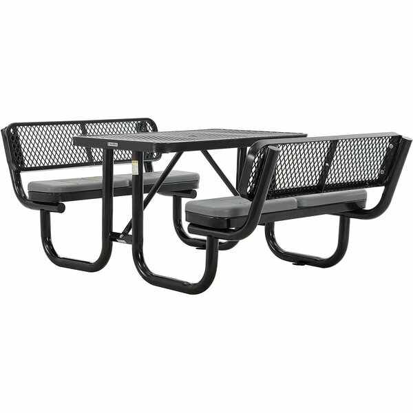 Global Industrial 4ft Rectangular Picnic Table w/ Backrests & Cushions, Expanded Metal, Black 277620BKS